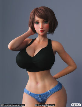 3d aunt_cass b69 big_breasts big_hero_6 breasts busty cass_hamada cleavage female marvel marvel_comics navel signature stomach text tummy white_female