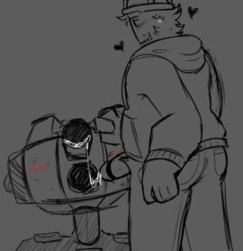 blush builderman builderman_(forsaken) cum cum_in_mouth cum_in_object cum_on_object cumming_on_object dressed forsaken_(roblox) fully_dressed hard_hat hat headwear heart johndgoonmaster objectophilia objectum roblox roblox_game robloxian standing sweat sweating turret