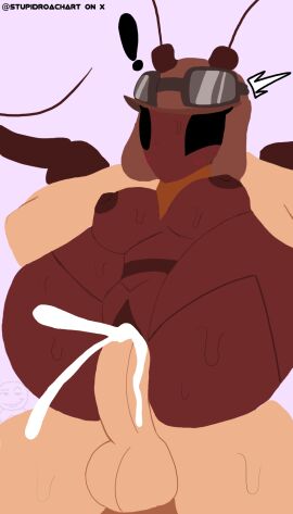arthropod_humanoid aviator_ant_(stupidroach) aviator_cap blush blush_lines bug_girl cum dominant_male female female_focus full_nelson male oc original original_character request shocked stupidroach thighs