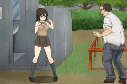 1boy 1girls age_difference animated aokumashii big_breasts breasts buchikome_high_kick defeated defeated_villain fat_male female female_human game_cg gameplay good_end human human_male knocked_out larger_male light-skinned_female light_skin male mature_male medium_breasts older_male ponytail school_uniform skirt slim_waist smaller_female sprite teenage_female teenager ugly_bastard unconscious variant victory younger_female