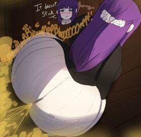 1girls ass big_ass big_butt blush fart fart_cloud fart_fetish farting female fern_(sousou_no_frieren) flustered heart melissaalli purple_eyes purple_hair rear_view solo_female sousou_no_frieren viewed_from_behind