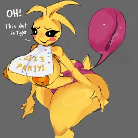 1:1 animatronic anthro anus_outline areola ass avian beakless bib big_breasts bird black_eyebrows black_sclera blonde_hair blush blush_stickers breasts chicken clothed clothing english_text exposed_nipples eyebrows female five_nights_at_freddy's five_nights_at_freddy's_2 galliform grey_background hair head_tuft hi_res huge_breasts ineffective_clothing machine nervous nervous_smile nipples orange_areola orange_nipples panties phasianid pink_clothing pink_panties pink_underwear pussy pussy_juice_drip pussy_lips qwpeowqpe robot rosy_cheeks scottgames scut_tail short_tail simple_background sketchy solo tail text thick_ass thick_legs thick_thighs toy_chica_(fnaf) tuft underwear wedgie wet_clothing white_eyes wide_hips yellow_body yellow_tail