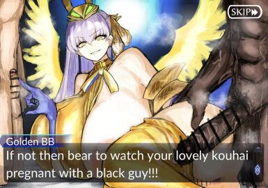 1girls 2boys 2d angry anus bb_(fate) bb_dubai_(fate) big_breasts big_penis breasts censored cheating cheating_girlfriend cock_hungry cock_shock cock_worship condom condom_balloon cuckold dark-skinned_male dark_skin disappointed disgusted dominated english_text fate/grand_order fate_(series) female fujimaru_ritsuka_(male) golden_bikini grabbing_ass half_naked impregnation_request interracial light-skinned_female light_skin maabo_harusame male mocking multiple_boys multiple_males muscular netorare ntr penis penis_size_difference poking_penis purple_hair ready_to_fuck small_penis small_penis_humiliation teasing translated viewer_pov yellow_eyes