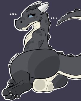 4:5 anus ass backsack balls ballsack dragon feet feral genitals grey_body grey_scales hi_res male mythological_creature mythological_scalie mythology oliverracc scales scalie solo