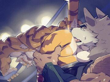 2024 anal anal_sex animal_head animal_humanoid anthro anthro_penetrated anus armpit_hair armwear ass ass_grab balls bara bent_over biceps big_ass big_balls big_butt big_muscles blush bodily_fluids body_hair bottomwear bottomwear_down breath butt_grab canid canine canis claws clothed clothing deep_rimming duo eyebrows facial_piercing felid fighting_ring for_a_head fur genitals hand_on_ass hand_on_butt hi_res humanoid humanoid_on_anthro humanoid_penetrating humanoid_penetrating_anthro kemono lobo_(bcokami) looking_back male male/male male_penetrated male_penetrating male_penetrating_male mammal muscles muscular muscular_anthro muscular_humanoid muscular_male nose_piercing nose_ring open_mouth oral pantherine partially_clothed penetration piercing rimming ring_piercing saliva sex shorts shorts_down spotlight spread_ass spread_butt spreading teeth tiger tiggon_the_great tongue tongue_out tongue_penetration topless topless_anthro topless_male triceps tuft whiskers wolf wrestler yaoi