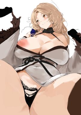 1girls 2boys absurd_res black_gloves black_panties black_thighhighs blonde_hair blush breasts brown_eyes censored censored_penis choker covered_navel double_handjob dress female goddess_of_victory:_nikke grdrawww hair_ornament handjob huge_breasts inverted_nipples lace-trimmed_panties lace_trim large_areolae long_hair ludmilla_(nikke) ludmilla_(winter_owner)_(nikke) male multiple_boys multiple_males nipples off_shoulder official_alternate_costume one_breast_out panties penis simple_background sitting thighhighs underwear white_background white_dress