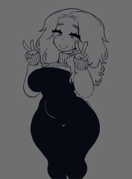 black_dress breasts cute double_v eyelashes eyeliner female huge_breasts makeup original original_character r8toa self_insert skin_tight skin_tight_outfit skin_tight_suit thick_thighs thigh_gap thighs toa_(r8toa)