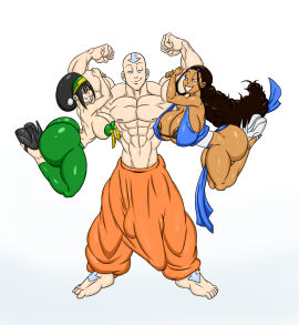 1boy 2girls aang air_nomad airbender_tattoo alternate_breast_size ass ass_built_separately avatar_legends avatar_the_last_airbender breasts bubble_ass bubble_butt earth_kingdom female high_heels human katara male multiple_females multiple_girls nickelodeon nicktoons sun1sol the_avatar toph_bei_fong water_tribe