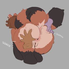 2024 anthro anus ass big_ass big_butt brown_body brown_fur brown_hair claws cupcakecarly digital_media_(artwork) disembodied_hand english_text female fur genitals grey_background group hair hi_res mammal nude onomatopoeia procyonid pussy raccoon raised_tail rear_view runa_ravnsdal samantha_(cupcakecarly) simple_background sound_effects tail text ultra_(ultrabondagefairy)