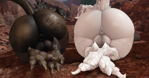 2boys 3d albino anthro anus ass balls big_ass big_balls big_butt branded deathclaw duo enclave_(fallout) enclaw_(willie_piv) fallout fallout_2 genitals goris_(fallout) horn looking_back male male_deathclaw_(fallout) male_only microsoft outside puffy_anus red_eyes scalie tail willie_piv yellow_eyes