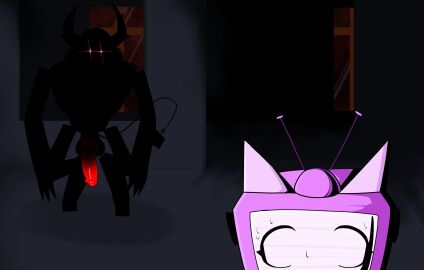 1boy 1girls altpho antennae cat_ears forsaken_(roblox) guest_666_(forsaken) horns imminent_sex kitty_pop_veeronica red_penis roblox roblox_game robloxian sweat tagme tail tv tv_head tv_screen veeronica