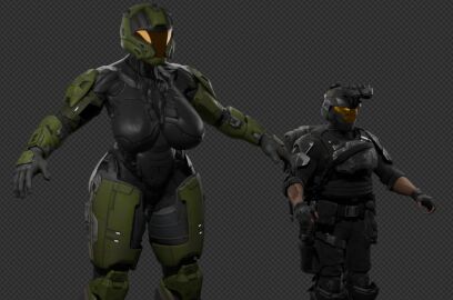 1boy 1girls 3d 3d_(artwork) big_breasts breasts female female_spartan_(halo) halo_(game) halo_(series) male odst silent_sfm size_comparison size_difference spartan_(halo) tagme