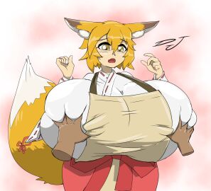 big_breasts breast_grab breast_squeeze breasts breasts_bigger_than_head djthepokemen female fox_ears fox_girl fox_tail gigantic_breasts grabbing huge_breasts kimono senko_(sewayaki_kitsune_no_senko-san) sewayaki_kitsune_no_senko-san shortstack