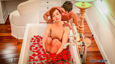 3d bathroom bathtub chair couple crack_ship dark-skinned_male dark_comixxx dark_skin female imminent_sex interracial lamp light-skinned_female light_skin male marvel marvel_comics mary_jane_watson mary_jane_watson_(insomniac) miles_morales passionate romantic romantic_ambiance romantic_couple rose_petals spider-man_(series)