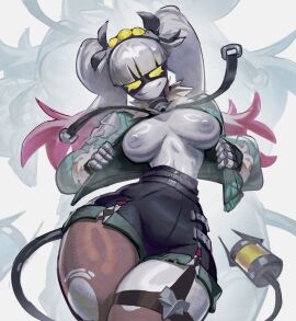 1girls 2d areolae big_breasts big_legs breasts breasts_out cosplay female female_only glitch_productions hi_res highres humanoid j_(murder_drones) jane_doe_(zenless_zone_zero) looking_at_viewer murder_drones nipples only_emale pink_hair pirodefka robot robot_girl robot_humanoid screen_face showing_breasts simple_background smiling_at_viewer sneedy123 tagme tagme_(artist) white_hair zenless_zone_zero