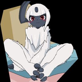 absol animated anthro biped blush censor_bar censored closed_smile cum dialogue duo ejaculation erection feet female foot_fetish foot_play footjob fur generation_3_pokemon genitals grey_body heart_eyes heart_symbol looking_at_viewer low_res male male/female mouth_closed multicolored_body nintendo penis pokemon pokemon_(species) pov question_mark red_eyes sex sky_necko small_penis smile text white_body white_fur
