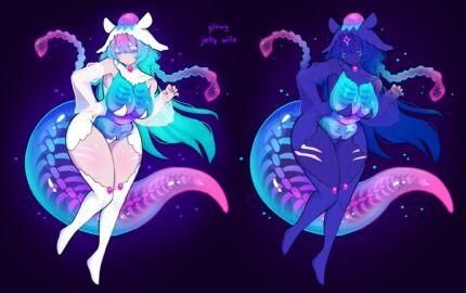 big_breasts big_thighs colorful curvy ear glowing houndeater jellyfish see-through tail thick thick_thighs tummy wide_hips