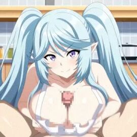 1boy1girl animated big_breasts blue_hair blush boobjob breast_grab breasts censored elf elf_ears elf_female epsilon_(the_eminence_in_shadow) female kage_no_jitsuryokusha_ni_naritakute! kitchen licking_penis light-skinned_female light_skin longer_than_10_seconds longer_than_30_seconds looking_at_viewer male male/female no_sound paizuri penis ponytail pov pov_male purple_eyes tagme the_eminence_in_shadow video