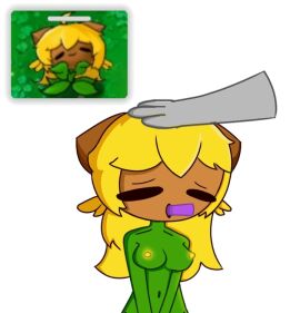 breasts cute dildo dildo_in_mouth hand_on_head mlf543 plant_girl plant_humanoid plants_vs_zombies pvz reference_image sunflower sunflower_(pvz)