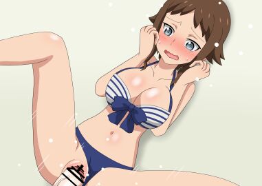 bar_censor big_breasts bikini blush breasts brown_hair censored female funaki_satomi gundam gundam_build_fighters gundam_build_fighters_try large_breasts male penis pussy sex spread_legs toro_s_w vaginal_penetration