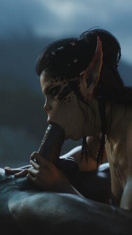 1boy 1girls 3d baldur's_gate baldur's_gate_3 big_penis blowjob breasts dark-skinned_male dark_skin dungeons_and_dragons eye_contact faceless_male fellatio female forgotten_realms gith githyanki green_skin green_skinned_female interracial interspecies lae'zel male nude nude_female nude_male nynx oral oral_penetration oral_sex outdoor_sex outdoors penis sex tagme unseen_male_face