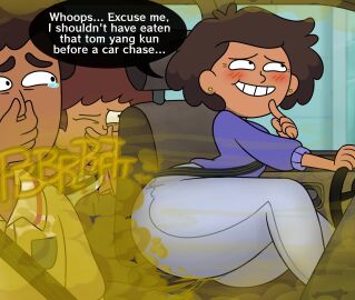 amphibia anne_boonchuy bee_boonchuy blue_sweater car dark-skinned_female dark-skinned_male dark_skin disney driving english english_text fart fart_cloud fart_fetish farting female holding_breath holding_nose jeans lifting_leg male mr._boonchuy mrs._boonchuy oum_boonchuy smile thomzone