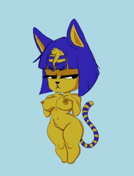 ankha ankha_(animal_crossing) big_breasts breasts female hips neko slit voluptuous voluptuous_female warmup