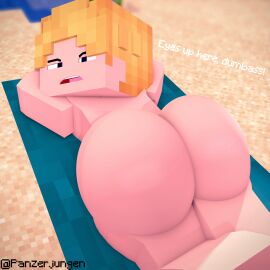 2020s 2024 3d alternate_universe angry ass ass_focus barefoot beach big_ass blocky_body blonde_hair blue_eyes bubble_ass bubble_butt casual_nudity completely_nude erich_kraus fat_ass feet femboy feminine_male first_person_perspective first_person_view full_body german_male girly huge_ass laying_down looking_back lying male massive_ass mine-imator minecraft naked nude panzerjungen pov sunbathing tagme thick thick_thighs towel twink twitter_username voluptuous wide_hips yakub