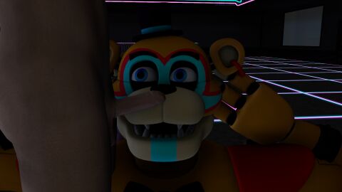 2024 3d 3d_(artwork) animatronic anon anonymous_male anthro anthro_focus black_nose digital_media_(artwork) duo duo_focus ear_piercing ear_ring erect_penis erection facepaint fangs five_nights_at_freddy's glamrock_freddy_(fnaf) glans headgear headwear human human_on_anthro humanoid_genitalia humanoid_penis keatonrogers0201 looking_at_another looking_at_partner machine male male_only penis pierced_ears piercing robot scottgames shoulder_pads solo steel_wool_studios top_hat