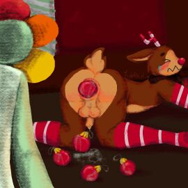 ambiguous_consent anthro antlers anus ass balls blush bodily_fluids christmas cum dandy's_world dandy_(dandy's_world) deer dubcon dubious_consent duo elemental_creature embarrassed femboy feral flora_fauna flower flower_creature foreskin fur genital_fluids genitals group holidays horn humanoid male male/male mammal new_world_deer nude object_in_ass object_insertion ornament penis petals plant possible_rape red_nose reindeer roblox rudie_(dandy's_world) tail tears trio uncircumcised yoshreveluv