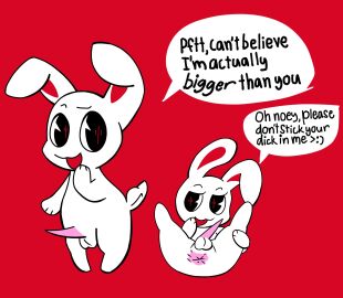 anthro anus balls erection genitals hi_res lagomorph leporid loogietime male mammal nonbinary_(lore) penis rabbit red_background simple_background solo tapering_penis white_body