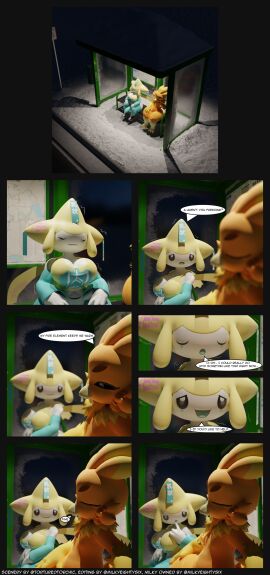 3d 3d_(artwork) absurd_res ambiguous_gender anthro arm_warmers armwear balls beak bench black_sclera blue_tongue bra breasts brown_eyebrows bus_stop circle_eyebrows clothing comic depth_of_field detailed_background dialogue digital_media_(artwork) duo english_text eyebrows footwear fur futanari generation_3_pokemon genitals head_feathers hi_res intersex jirachi legendary_pokemon legwear male map markings milky_(milkyeightysix) motion_lines mythical_pokemon neck_tuft night nintendo nude open_mouth orange_body orange_fur outside penis pokemon pokemon_(species) pupils purple_eyes shaking shivering short_stack sign smile snow socks speech_bubble sports_bra street text thick_thighs thigh_highs thigh_socks tongue torchic torchy torturedtorchic tuft underwear watermark white_body white_pupils