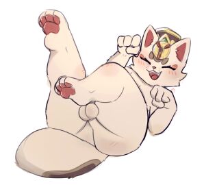 anthro ass balls big_ass big_butt felid firecracker_teemo genitals hi_res himacat league_of_legends lunar_revel_series lying male mammal nude on_back paw_pose paws pose presenting presenting_hindquarters riot_games showing_butt simple_background slightly_chubby slightly_chubby_male teemo tencent white_background yordle