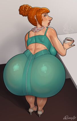 1girls 2024 2d 2d_(artwork) ass big_ass big_breasts big_butt blush breasts clothing cup_of_tea despicable_me despicable_me_4 dress female female_only giant_ass high_heels huge_ass illumination_entertainment light-skinned_female light_skin looking_at_viewer looking_back lucy_wilde milf pointy_nose presenting_ass presenting_butt red_eyes red_head rocner solo solo_female table thick_lips universal_studios zrhap
