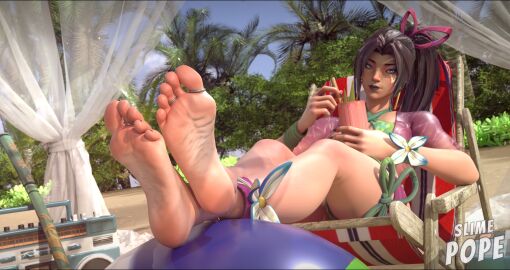 1girls 3d barefoot beach feet female foot_fetish foot_focus marvel marvel_comics marvel_rivals psylocke psylocke_(sai)_(breezy_butterfly) slimepope thick_thighs