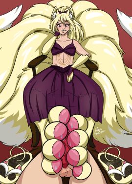 2020 4_toes ameliacostanza animal_humanoid balls barefoot black_eyebrows blonde_hair bodily_fluids bottomwear bra brown_eyes canid canid_humanoid canine canine_humanoid chair clothing dipstick_tail dominant dominant_female dominant_humanoid duo erection eyebrows feet female fluffy fluffy_tail foot_fetish foot_focus foot_play footjob footprint footprint_in_shoe footprint_on_sandals footwear fox_humanoid fur furniture genitals hair hi_res human humanoid inner_ear_fluff long_hair looking_down male mammal mammal_humanoid markings multicolored_body multicolored_fur navel on_chair pale_skin pawpads penis pink_pawpads purple_bottomwear purple_bra purple_clothing purple_skirt purple_underwear red_background red_penis sandals sandals_removed sex shadow shoes signature simple_background sitting sitting_on_chair skirt solo_focus submissive submissive_human submissive_male sweat sweaty_feet tail tail_markings toes tuft two-tone_body two-tone_fur underwear white_body white_fur white_inner_ear_fluff yellow_body yellow_fur