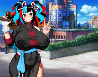 big_nipples blush breasts edit fate/grand_order fate_(series) female huge_breasts kunaboto_(style) multicolored_hair nipple_bulge puffy_nipples see-through sei_shounagon_(fate) side-tie_panties smile thick_thighs third-party_edit twintails umbrella venus_body wide_hips yellow_eyes