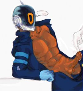 1boy dark_skin dick handjob helmet jacket_open male male_only penis