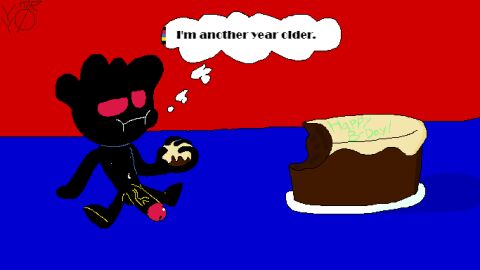 1boy 2024 4_fingers amateur_artist birthday birthday_cake black_body black_hair black_skin cake casual casual_nudity censored_version_at_source cute eating eating_cake eating_food featureless_feet featureless_hands js_paint male male_only mr._y0-y0! mr._y0-y0_(character) ms_paint naked nude nude_male original original_character red_eyes self_upload shadow_creature sitting sitting_down sitting_on_floor tagme thought_bubble