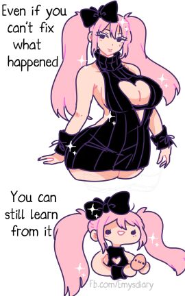 2020s 2024 ass bare_shoulders big_ass big_breasts black_eyes boob_window bow breasts chibi digital_drawing_(artwork) english english_text facebook_url female hairbow heart_shaped_boob_window holding_potato kawaii_potato light-skinned_female motivational multiple_images no_sex pink_hair pinup potato potato_girl solo sparkling_hair sweet_potato_(theshunbun) talking_to_viewer theshunbun thick_thighs twintails virgin_killer_sweater white_background white_eyelashes wristband