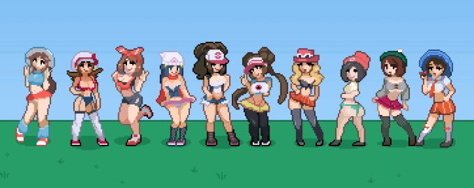 10girls animated animated_gif ass bouncing_breasts breasts dancing dawn_(pokemon) female female_only gif gloria_(pokemon) hilda_(pokemon) juliana_(pokemon) klajksf leaf_(pokemon) lifting_skirt loop lyra_(pokemon) may_(pokemon) midriff multiple_females multiple_girls panties pantyhose peace_sign pixel_animation pixel_art pokemon rosa_(pokemon) selene_(pokemon) serena_(pokemon) serena_(pokemon_games) shaking_ass shaking_butt shoes skirt stockings tagme take_your_pick teasing