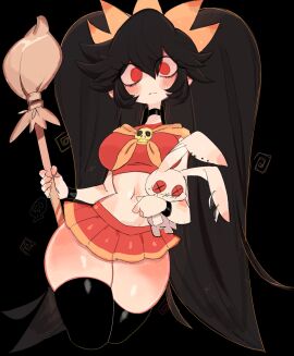 1girls ashley_(warioware) bangs big_thighs black_hair blush bracelet bracelets breasts broomstick choker crop_top female female_focus female_only long_hair looking_at_viewer medium_breasts midriff miniskirt navel navel_line nintendo pigtails red_eyes skirt slim_waist solo solo_female solo_focus stuffed_animal thick_thighs thighhighs thighs thin_waist twintails usa37107692 warioware wide_hips
