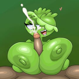 1boy 1girls 2025 2025s areolae big_breasts big_penis breasts cabbage cumshot diaodiaoanimation female green_skin humanoid male nipples oc original_character paizuri penis plant sarat_(original_character) sex