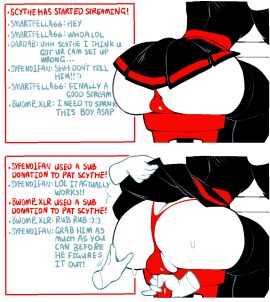 1boy 2024 armwear ass ass_focus balls balls_in_thong big_ass black_armwear black_legwear black_skirt bulge cock-tail crossdressing dialogue disembodied_hand disembodied_hands dizzyspells english_text femboy fondling fondling_ass gay handjob hands_out_of_frame legwear male male_only milking_handjob milking_penis original penis penis_stocking red_thong scythe_(dizzyspells) simple_background sitting skirt skirt_lift skirt_lifted_by_another skirt_up streaming sweatdrop testicles text thick_thighs thighs thong trap unaware upskirt white_background zettai_ryouiki