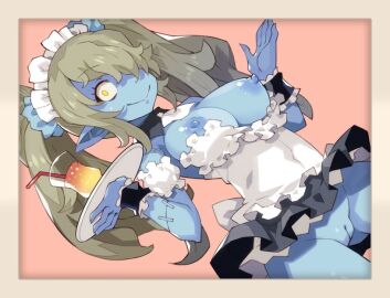 2024 2d breasts disgaea disgaea_5 exposed_breasts exposed_pussy female large_breasts maid maid_(disgaea) maid_headdress maid_uniform nippon_ichi_software no_bra no_panties pussy tsuderou upskirt zombie zombie_girl