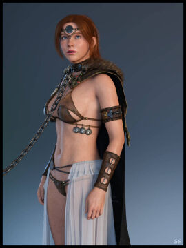 1girls 3d bikini chain_leash daz_studio female female_only leash leather_bikini original slave_girl solo strictaservitus