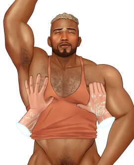 beard big_breasts big_chest body_hair breasts chest_hair dark-skinned_male dark_skin dbd dead_by_daylight facial_hair gabriel_soma gay hunk male male_chest male_focus male_tits touching_breast vittorio_toscano