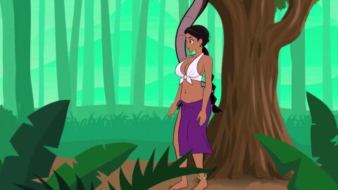 1boy 1girls black_hair bottomless braid braided_hair breasts brown_eyes coiling coils conditioning dark-skinned_female disney english_text femsub happy_trance hoop_earrings hypnosis indian indian_girl jungle kaa kaa_eyes kvfx large_breasts long_hair maledom midriff mind_control nipples nude outdoors pussy sarong shanti smile snake sound tagme the_jungle_book tied_shirt topless undressing undressing_another video voice_acted