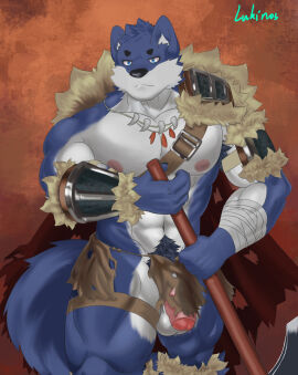 abs absurd_res anthro_only areola armor balls biceps black_nose black_pubes blue_body blue_eyes blue_fur bottomwear canid canine canis cape clothing flaccid foreskin fur genitals hair hi_res ineffective_clothing jewelry loincloth long_tail lukinos male male_only mammal muscular muscular_male navel necklace nipples nude partially_retracted_foreskin pecs penis pubes pubes_exposed retracted_foreskin roman_(character) tail torn_clothing uncircumcised unconvincing_armor white_body white_fur wolf