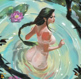 1girls ass big_ass braid braided_hair braided_ponytail female lara_croft solo taissonair tattiart tomb_raider wet_clothes